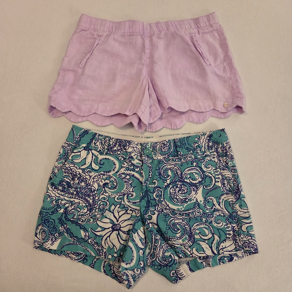 2 PC LILLY PULITZER Callahan Seafoam Montauk | Lavender Brea Linen Shorts 12/L - Picture 3 of 14